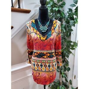 Thomas & Olivia Womens Multicolor Paisley Long Sleeve V-Neck Top Blouse Size XL